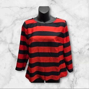 J. Crew Factory Womens Blouse Red Navy Striped Crew Neck Size XS Preppy